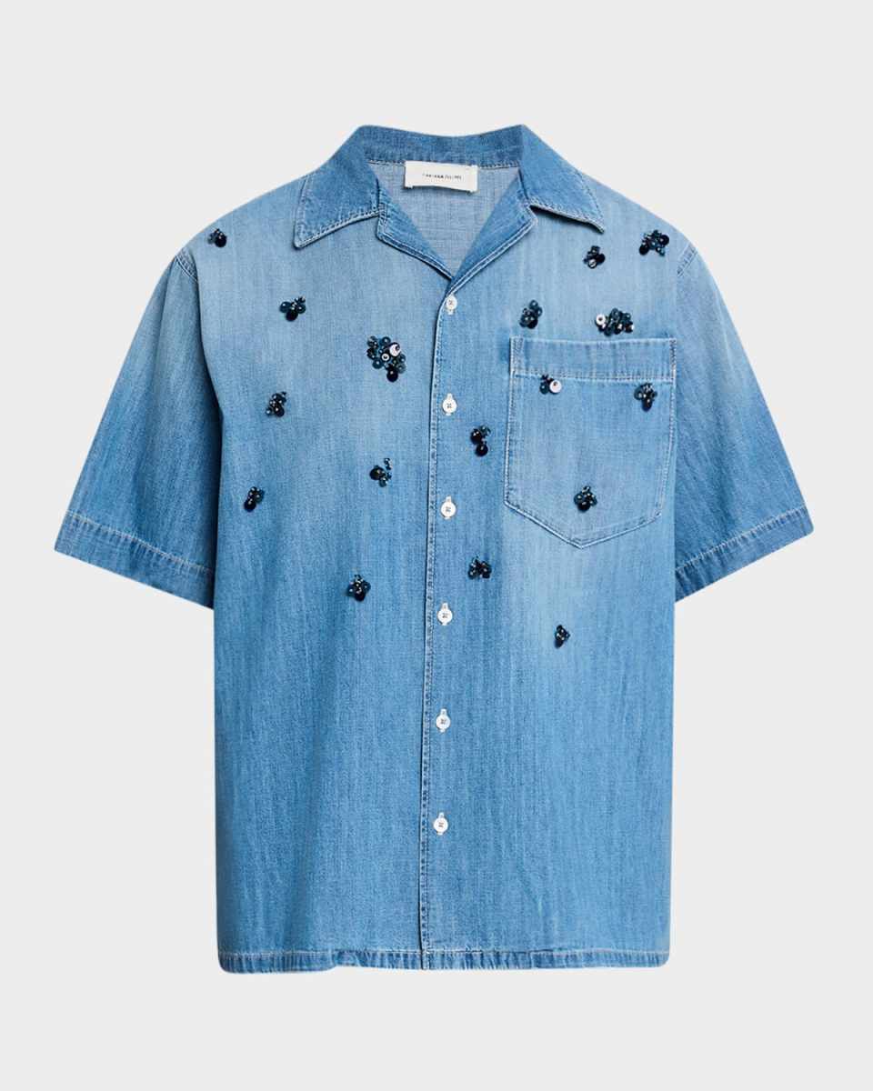 Sequin-Embellished Chambray Shirt